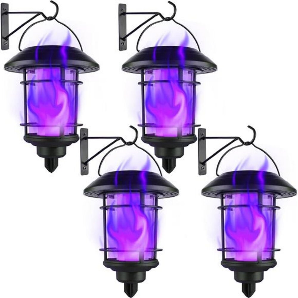 Solar Purple Flame Wall Lanterns, Outdoor Halloween Hanging Lights